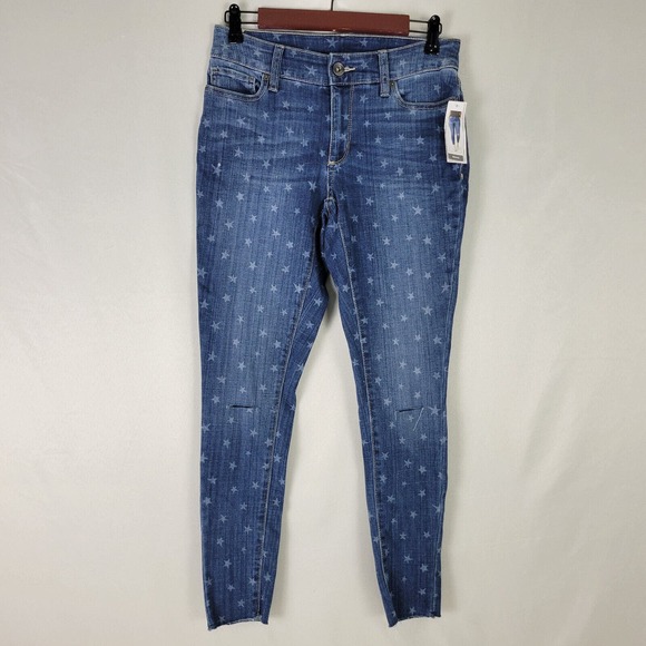 Time and Tru Jeans Women 4 Blue Denim NWT Low Rise Skinny Star Print Medium Wash - Picture 1 of 13